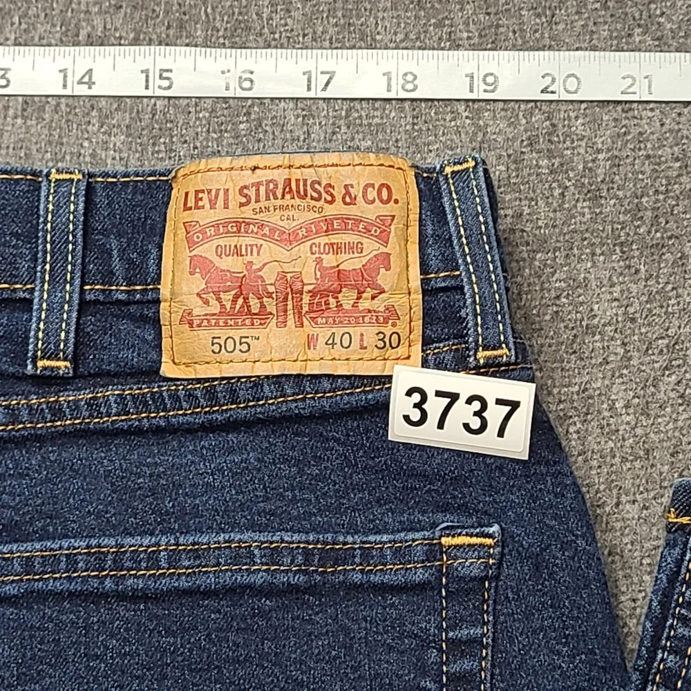 Levi's 505 Regular Fit Jeans Mens 40x30 Dark Blue Excellent Straight Leg Stretch